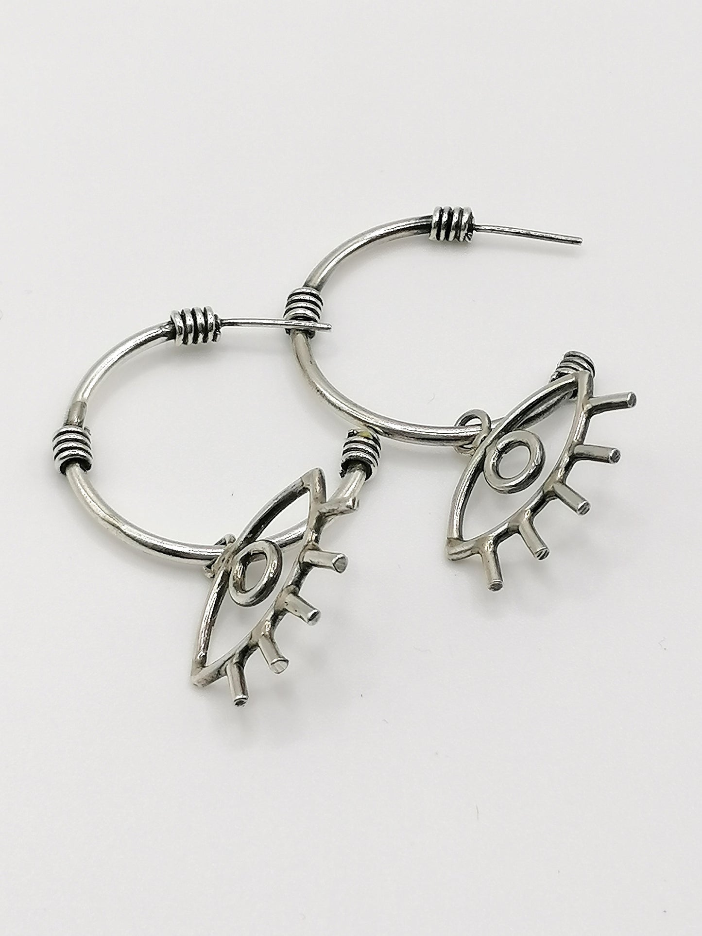 Handmade Solid Silver 925 Evil Eye Hoop Earring - SosyGallery