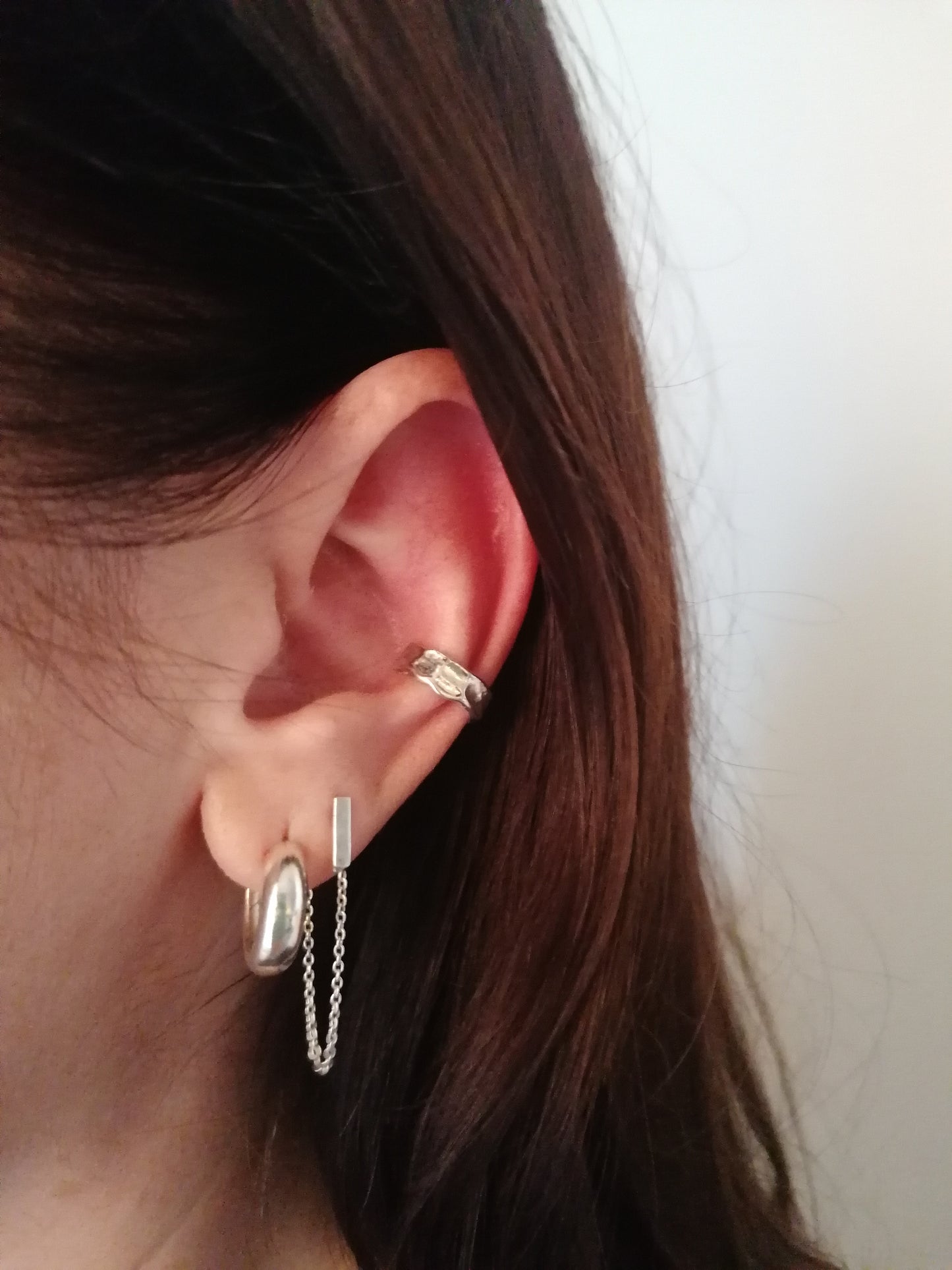 Minimalist Textured Conch Ear Cuff in Sterling Silver 925