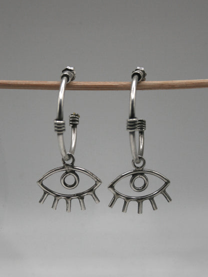 Handmade Solid Silver 925 Evil Eye Hoop Earring - SosyGallery