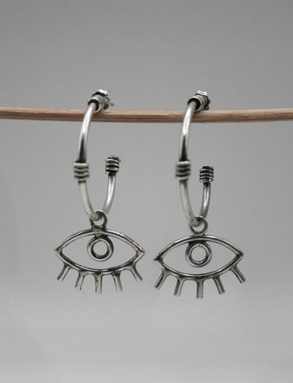 Handmade Solid Silver 925 Evil Eye Hoop Earring - SosyGallery