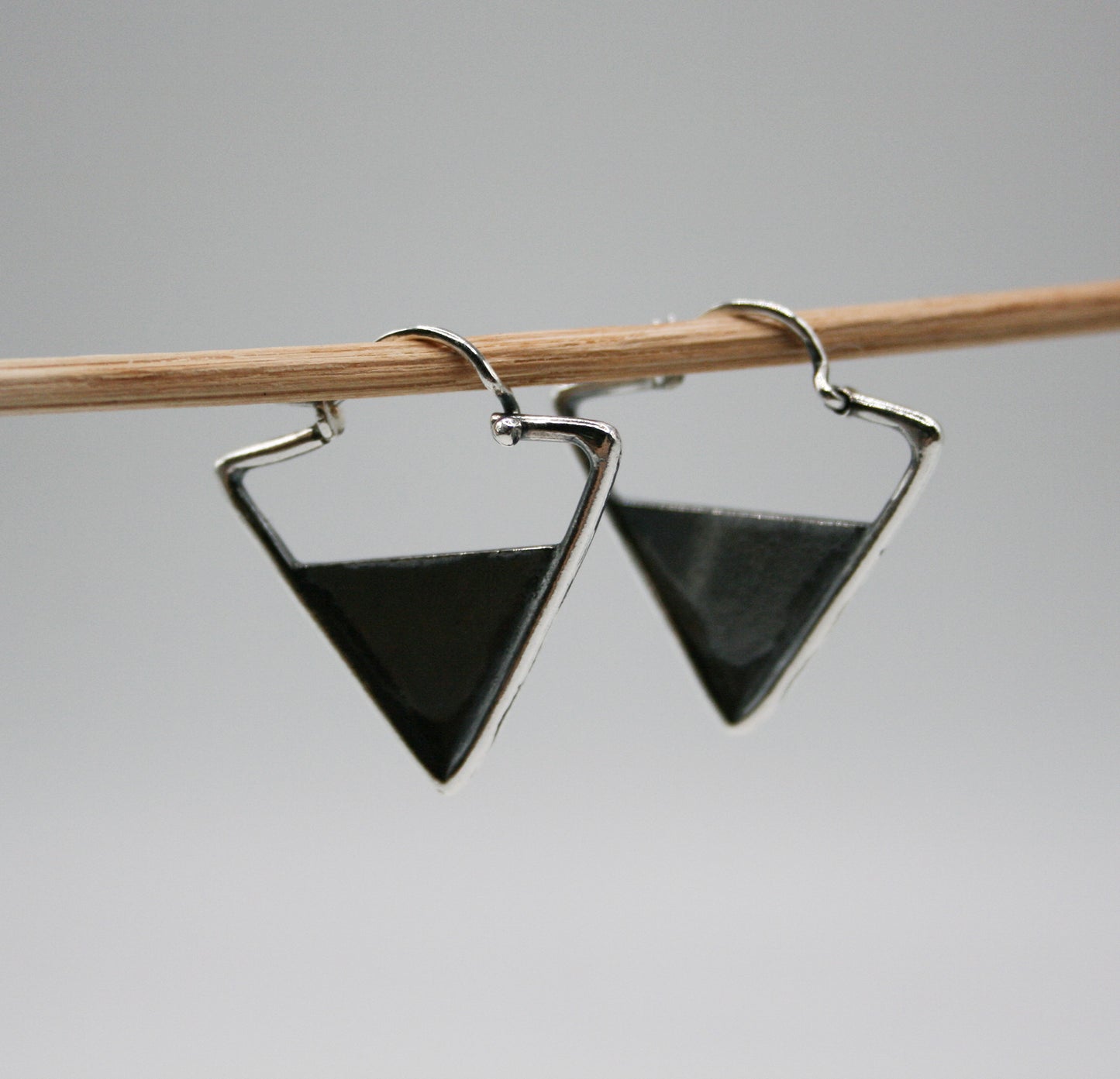 Handmade Oxidized Silver 925 Triangle Hoop Earrings for Everyday Wear - SosyGallery