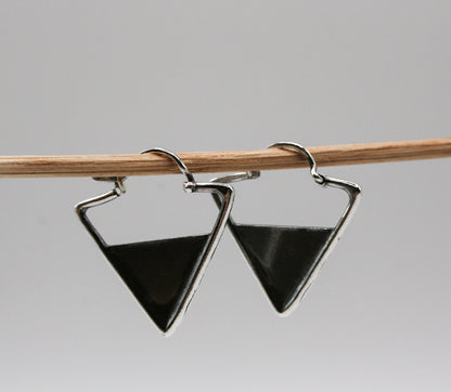 Handmade Oxidized Silver 925 Triangle Hoop Earrings for Everyday Wear - SosyGallery