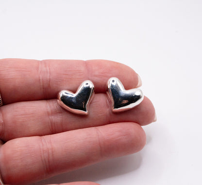 Sterling Silver 925 Heart Stud Earrings – Handmade Minimalist Jewelry, Perfect Dainty Gift for Her