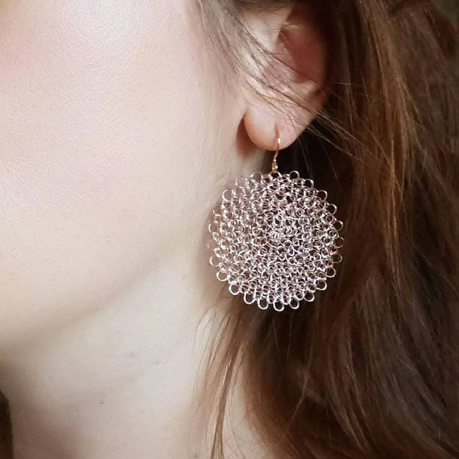 Minimalist Rose Gold Circle Wire Crochet Dangle Earrings - SosyGallery