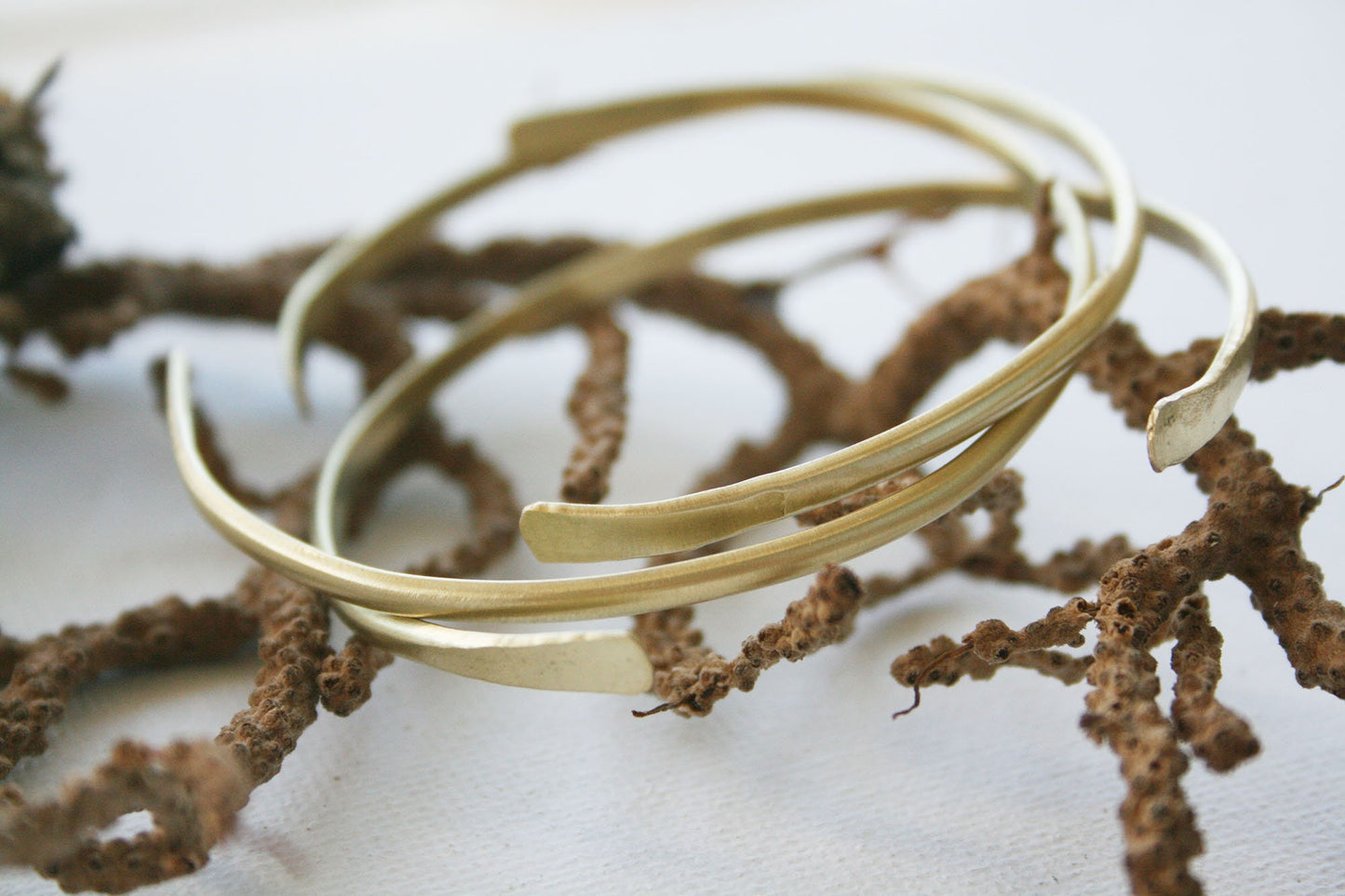 Gold Stackable Brass Cuff Bracelet Set - 3 Piece Gift Set - SosyGallery