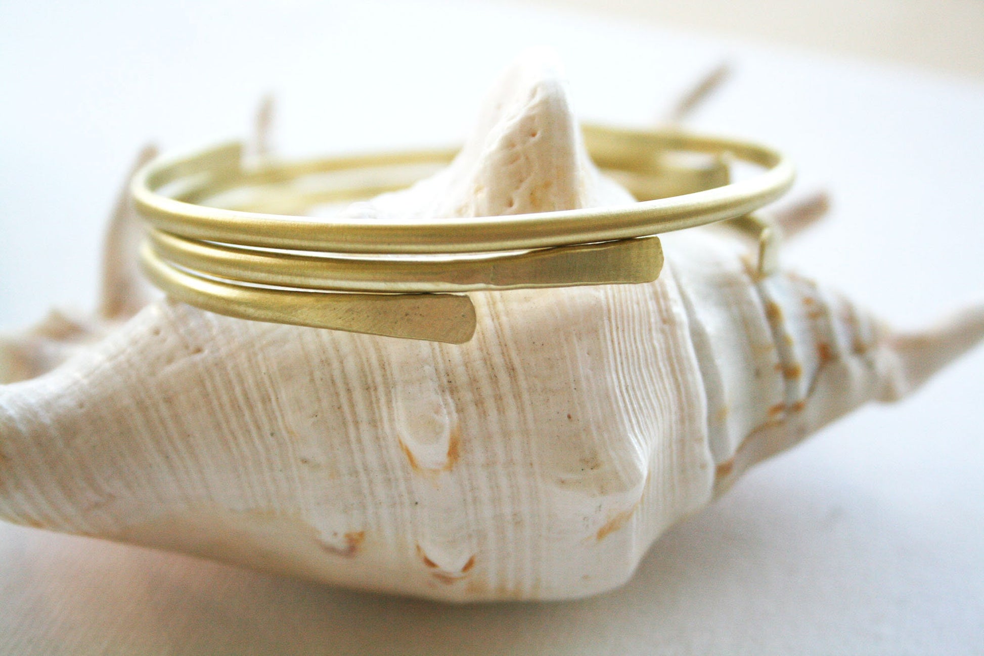 Gold Stackable Brass Cuff Bracelet Set - 3 Piece Gift Set - SosyGallery