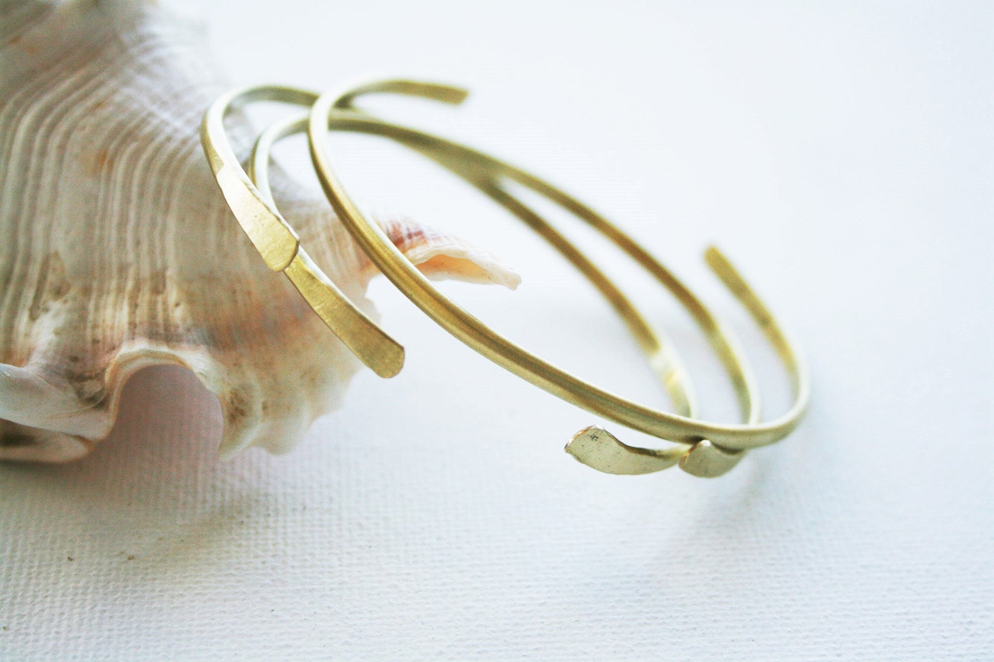 Gold Stackable Brass Cuff Bracelet Set - 3 Piece Gift Set - SosyGallery