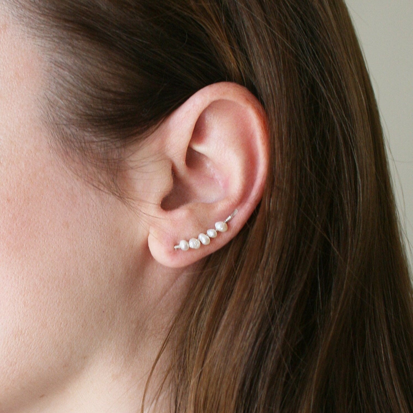 Freshwater Pearl Ear Climbers in Sterling Silver 925 - Minimalist Earrings - SosyGallery