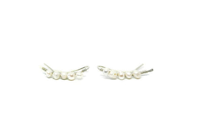 Freshwater Pearl Ear Climbers in Sterling Silver 925 - Minimalist Earrings - SosyGallery