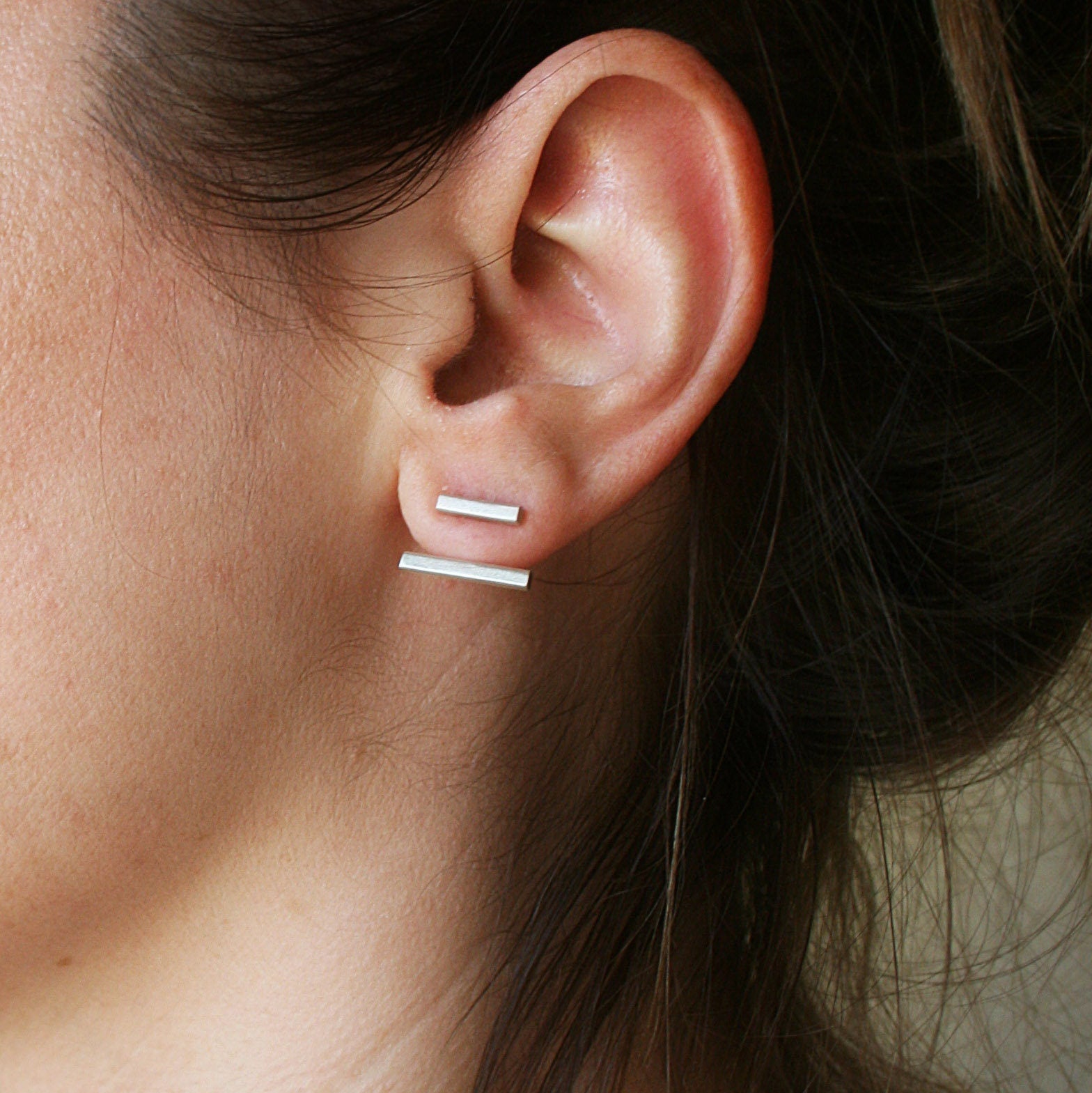 Ear Jacket Earrings in 925 Sterling Silver - Dainty Bar Stud Minimalist Jewelry - SosyGallery