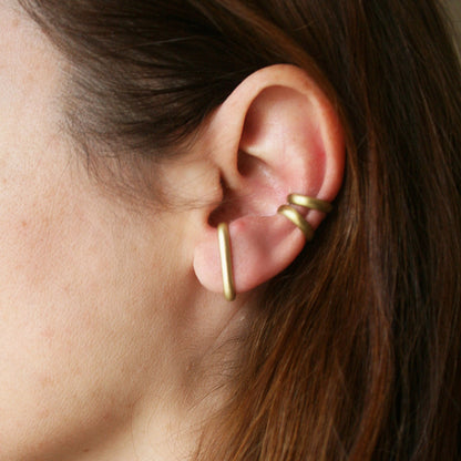 Simple Huggie Hoop Earrings - Gold Brass and Sterling Silver 925 Ear Bar Cuff Studs - SosyGallery