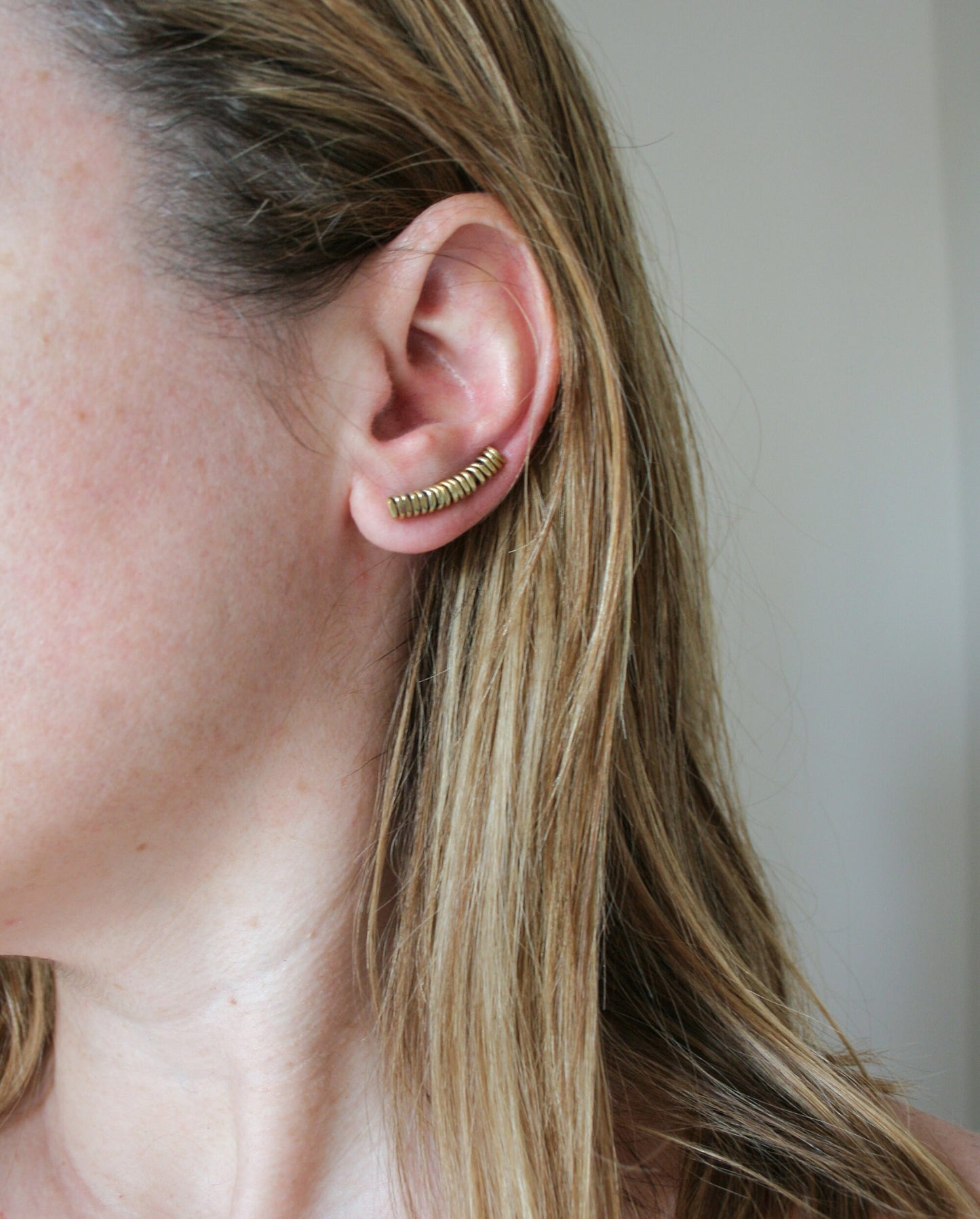 Gold brass ear climber earrings, ear pin cuff jewelry - SosyGallery