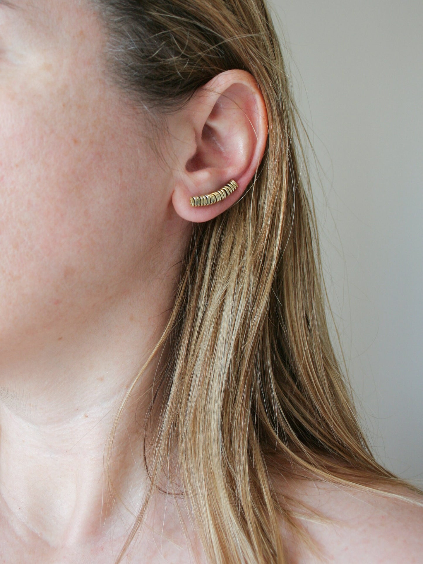 Gold brass ear climber earrings, ear pin cuff jewelry - SosyGallery