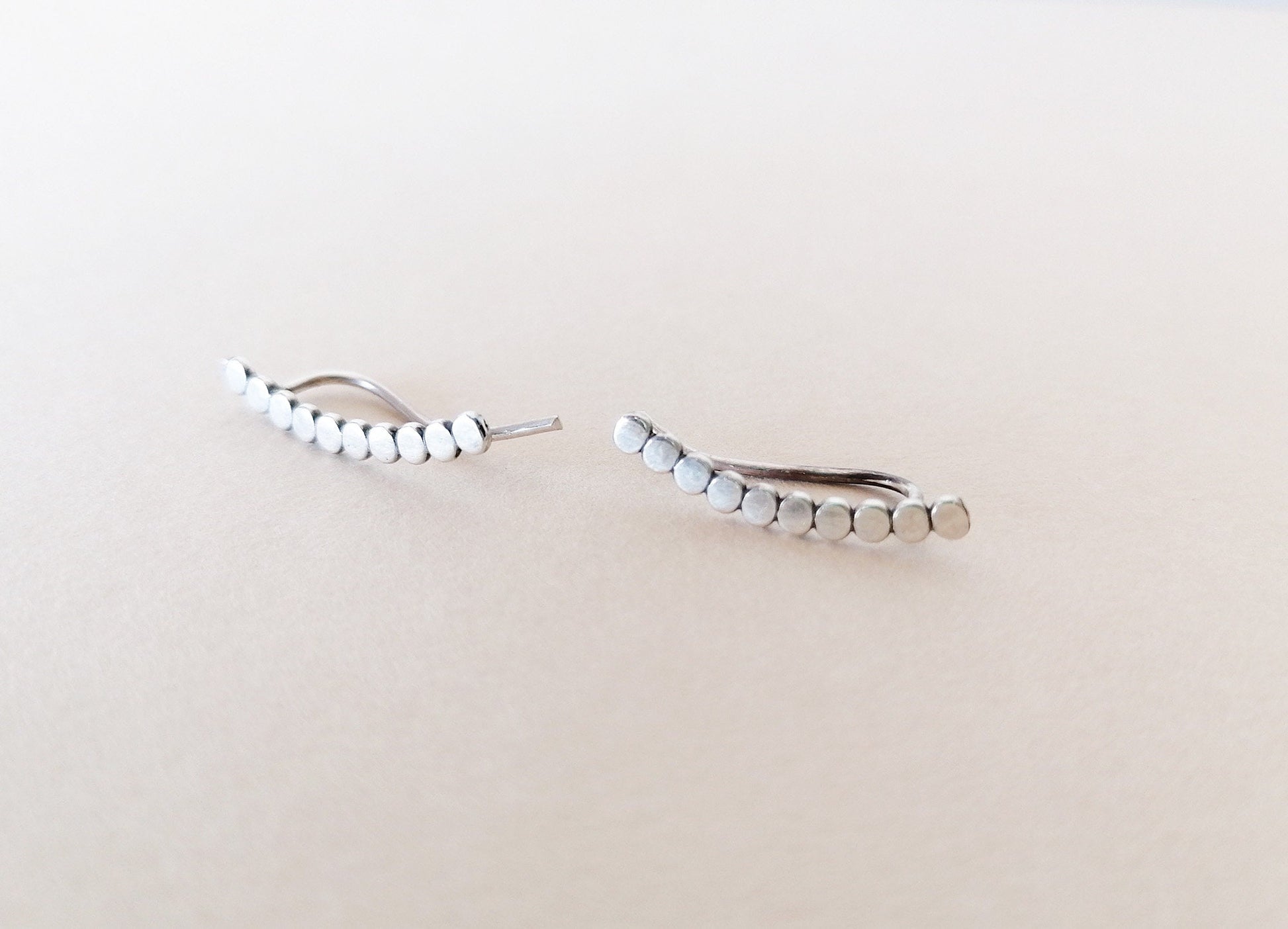 Silver 925 Handmade Ear Climber Earrings with Small Circle Studs - SosyGallery