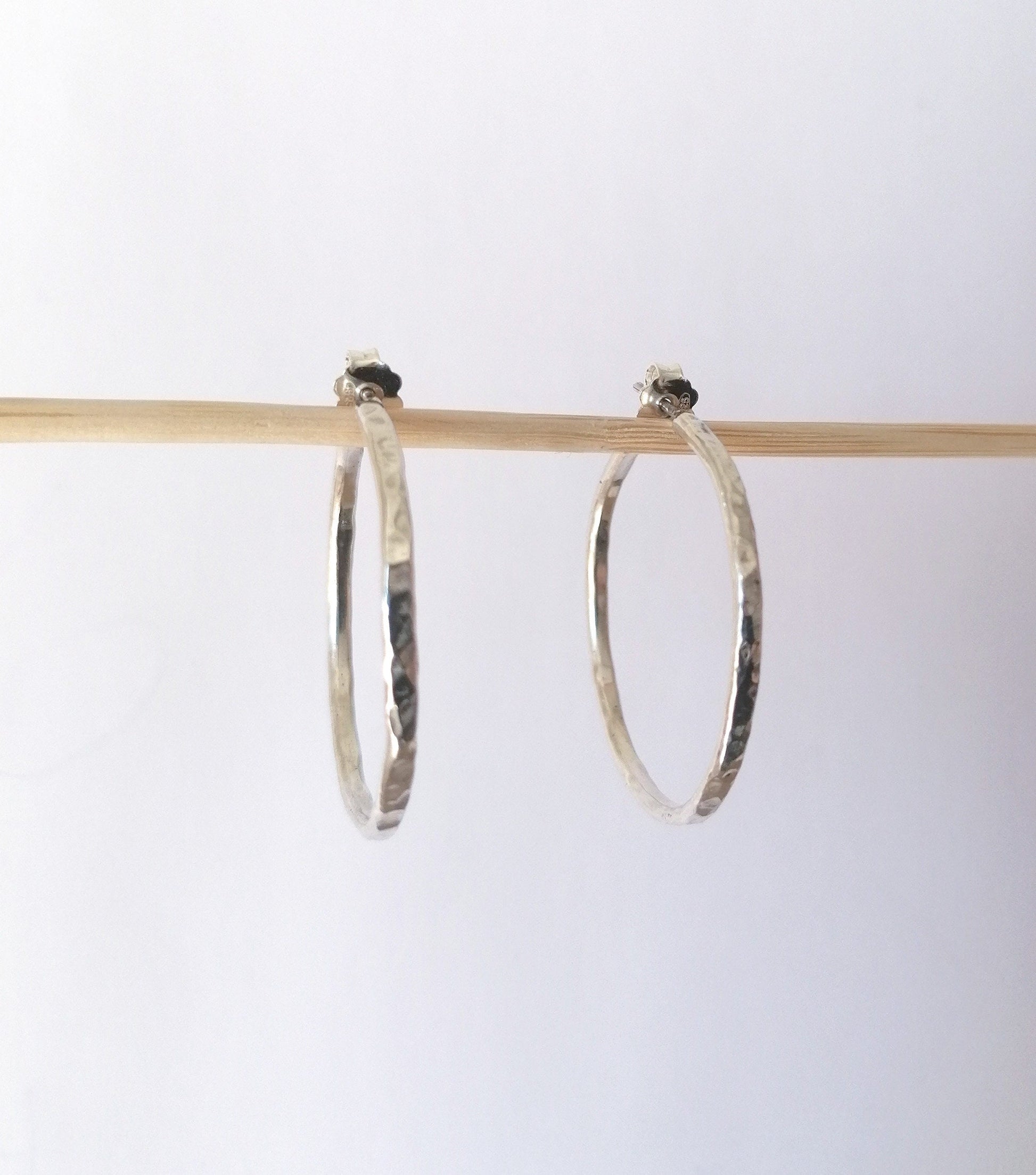 Hammered Silver 925 Large Hoop Earrings - Elegant Geometric Jewelry - SosyGallery