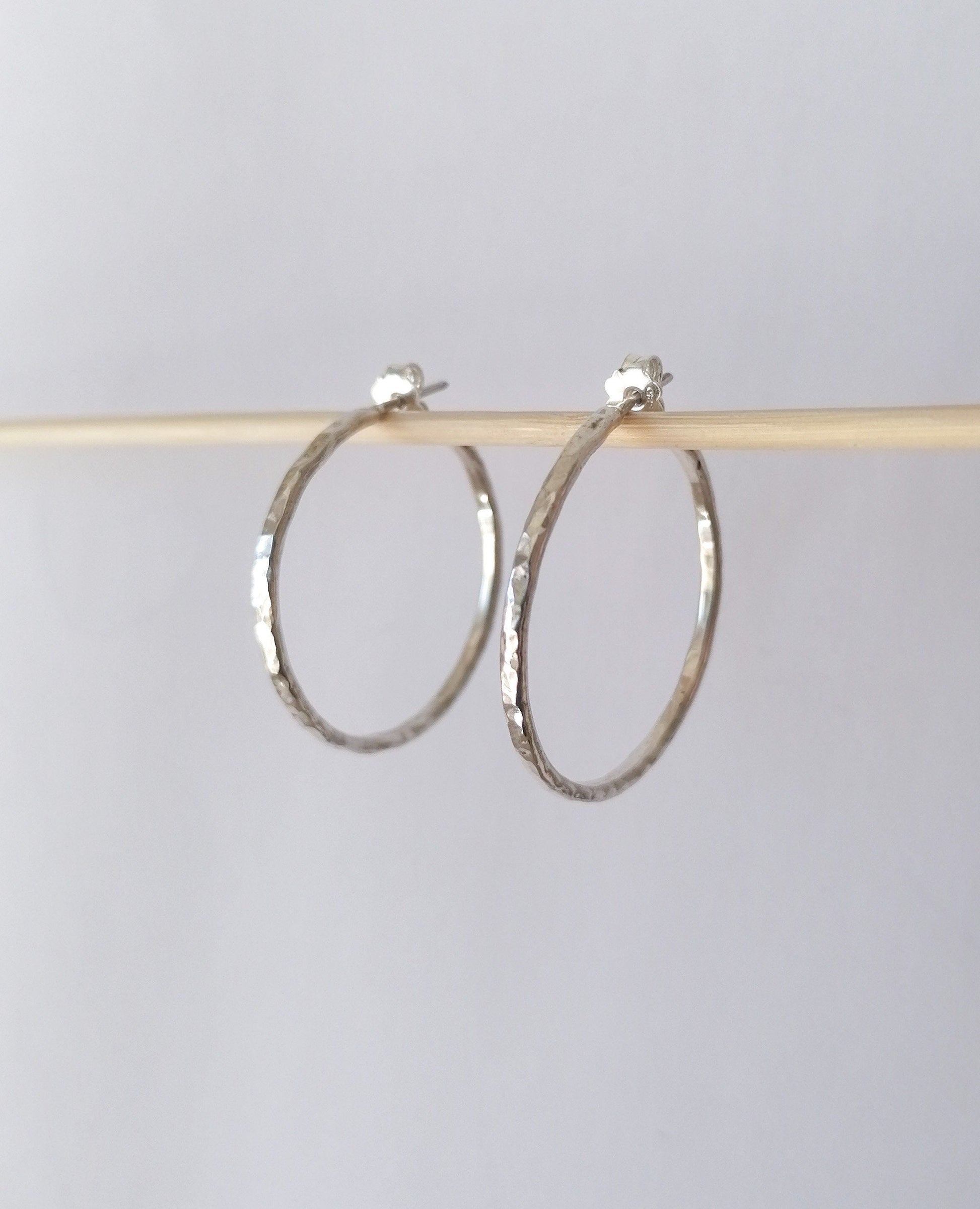 Hammered Silver 925 Large Hoop Earrings - Elegant Geometric Jewelry - SosyGallery