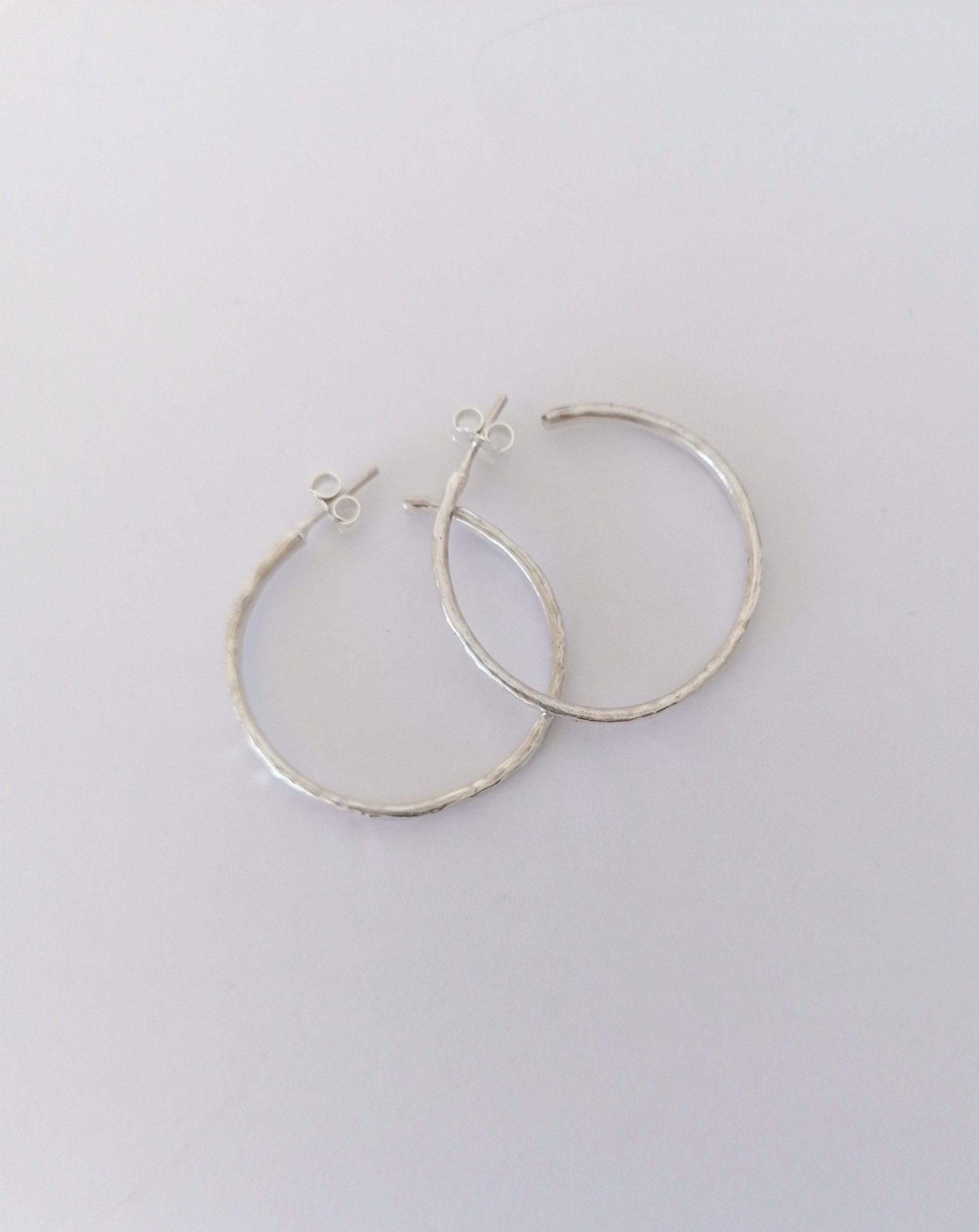 Hammered Silver 925 Large Hoop Earrings - Elegant Geometric Jewelry - SosyGallery