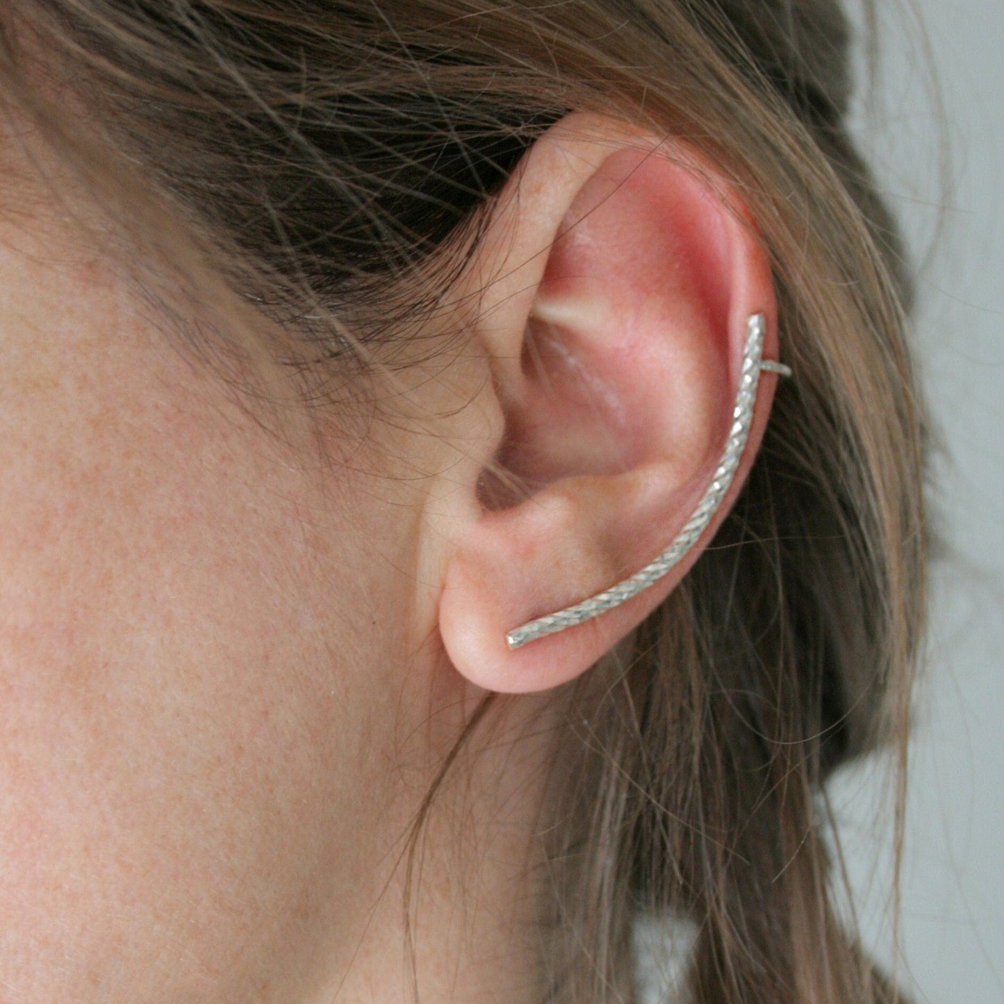 Handmade Silver 925 Single Ear Climber Earring with a Shiny Finish - SosyGallery