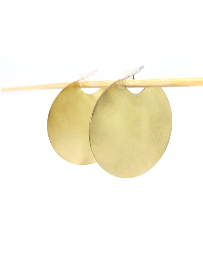 Geometric Disc Hoop Earrings Gold Brass Statement Large Big Circle Handmade Jewelry Cool Round Earrings - SosyGallery