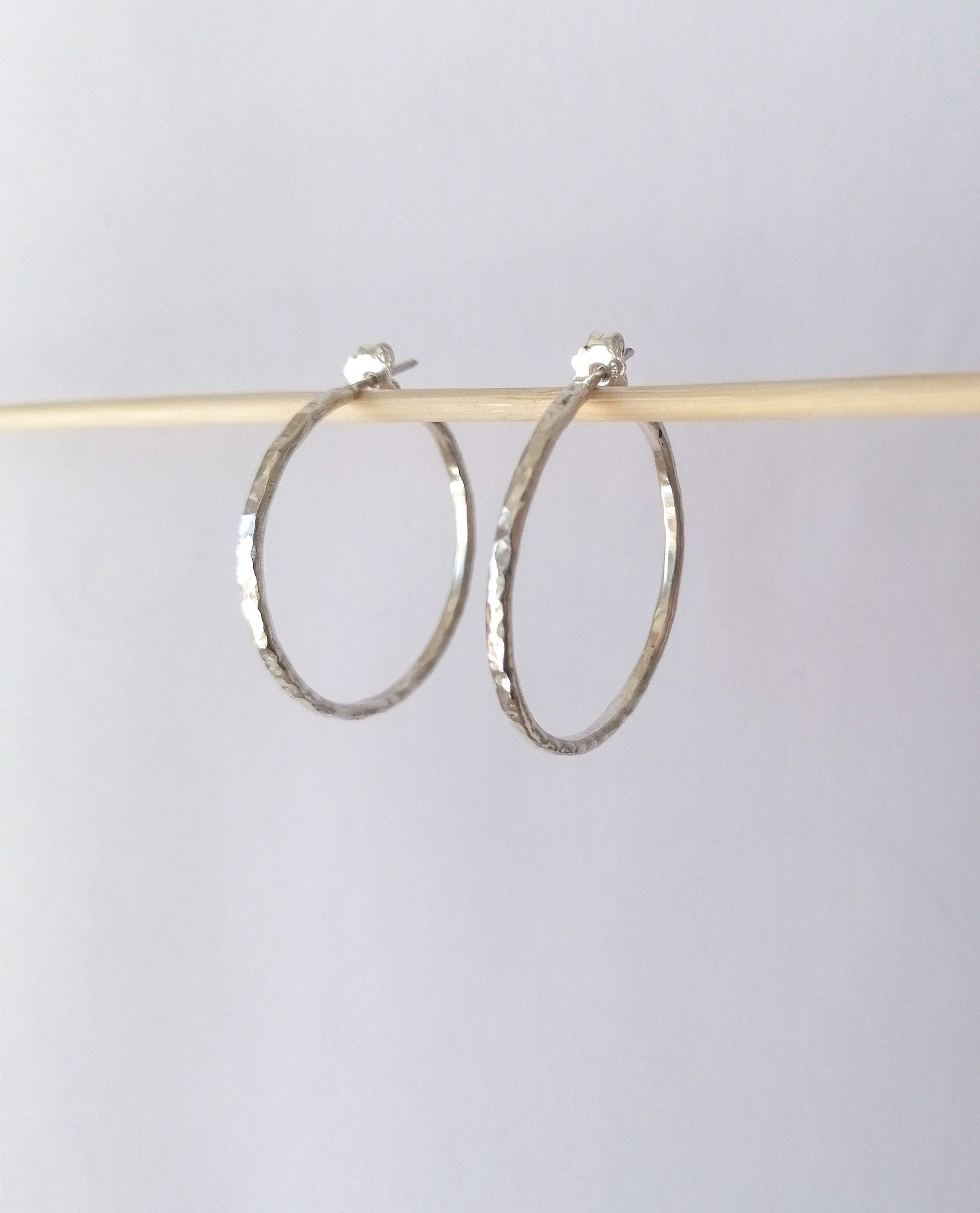 Hammered Silver 925 Large Hoop Earrings - Elegant Geometric Jewelry - SosyGallery