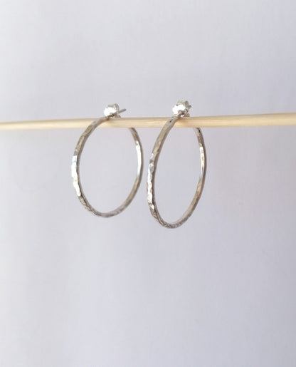 Hammered Silver 925 Large Hoop Earrings - Elegant Geometric Jewelry - SosyGallery