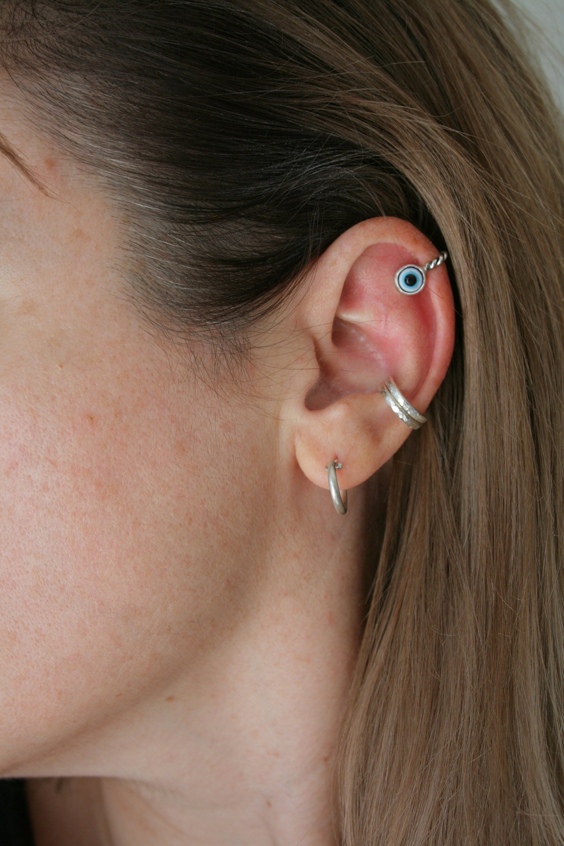 Handmade Silver 925 Evil Eye Ear Cuff Earring - Perfect Gift for Her - SosyGallery