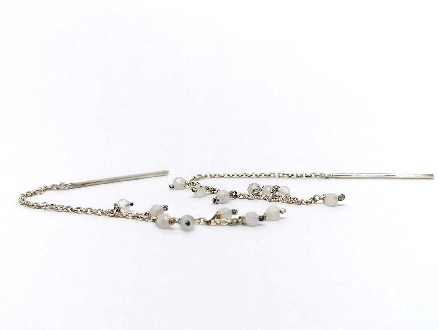 Threader Chain Earrings in 925 Silver with Moonstone Crystal Beads – Ideal Gift for Her - SosyGallery