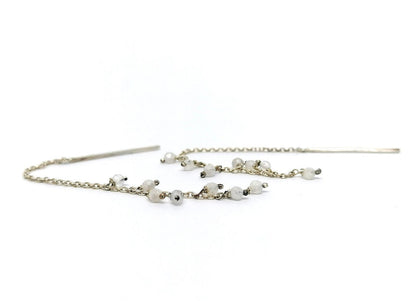 Threader Chain Earrings in 925 Silver with Moonstone Crystal Beads – Ideal Gift for Her - SosyGallery