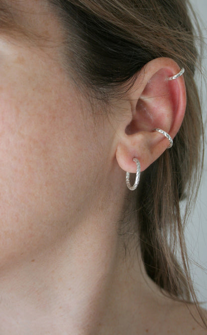 Handmade Silver 925 Ear Cuff Set of 2 - Wrap Huggie Earrings for Conch and Cartilage - SosyGallery