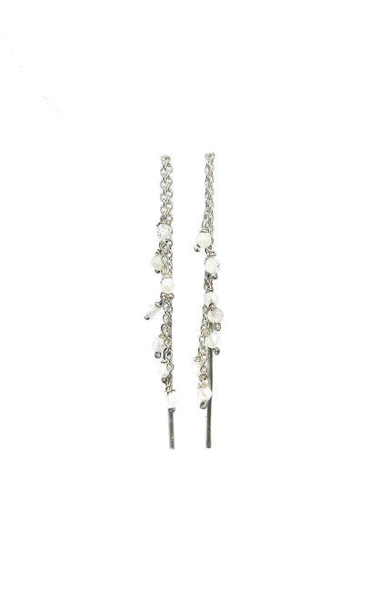 Threader Chain Earrings in 925 Silver with Moonstone Crystal Beads – Ideal Gift for Her - SosyGallery