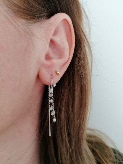 Threader Chain Earrings in 925 Silver with Moonstone Crystal Beads – Ideal Gift for Her - SosyGallery