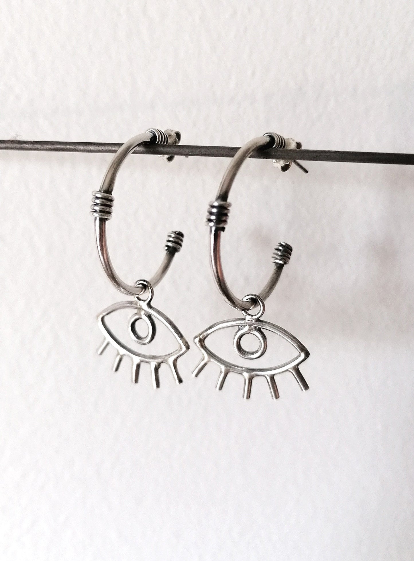 Handmade Solid Silver 925 Evil Eye Hoop Earring - SosyGallery