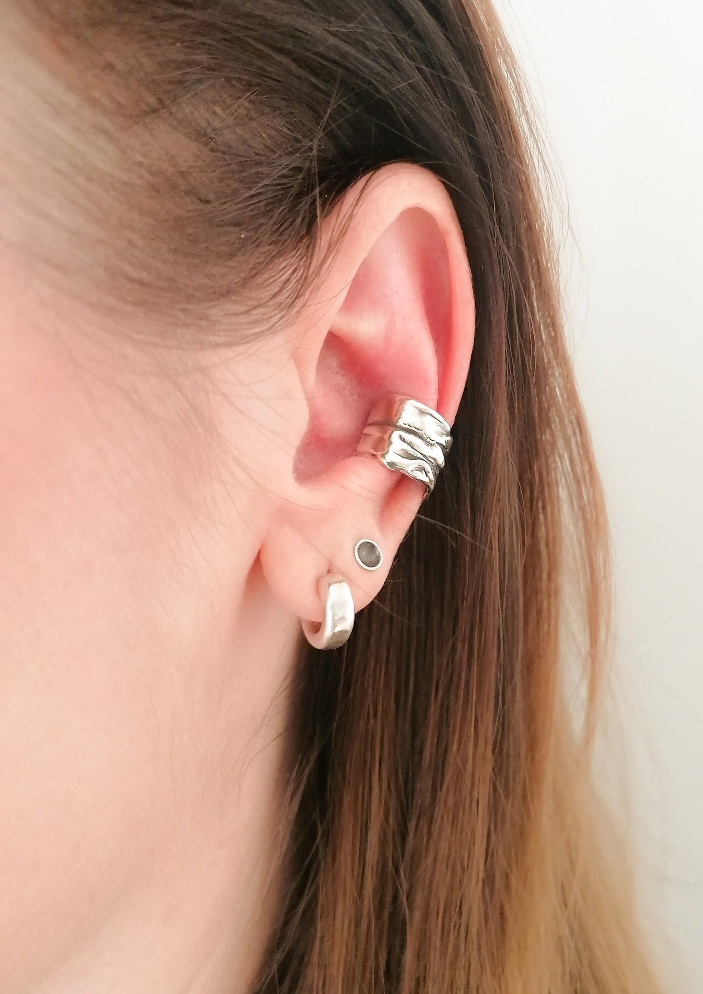 Chunky Melted Irregular Conch Ear Cuff - Silver 925 Non-Piercing Earring - SosyGallery