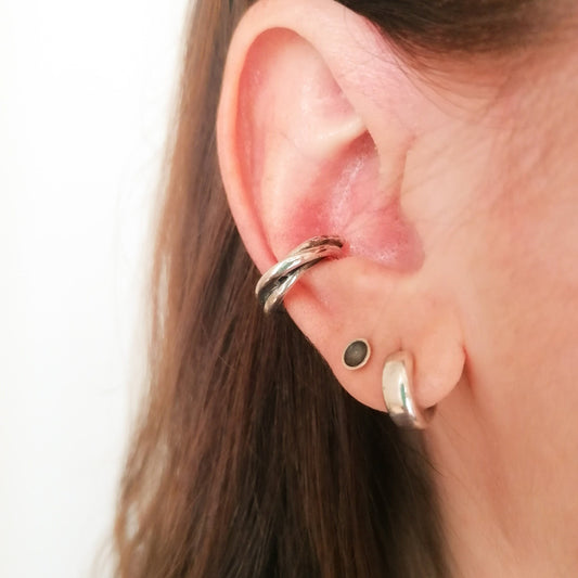 Silver 925 Triple Interlocked Conch Ear Cuff – No Piercing Required - SosyGallery