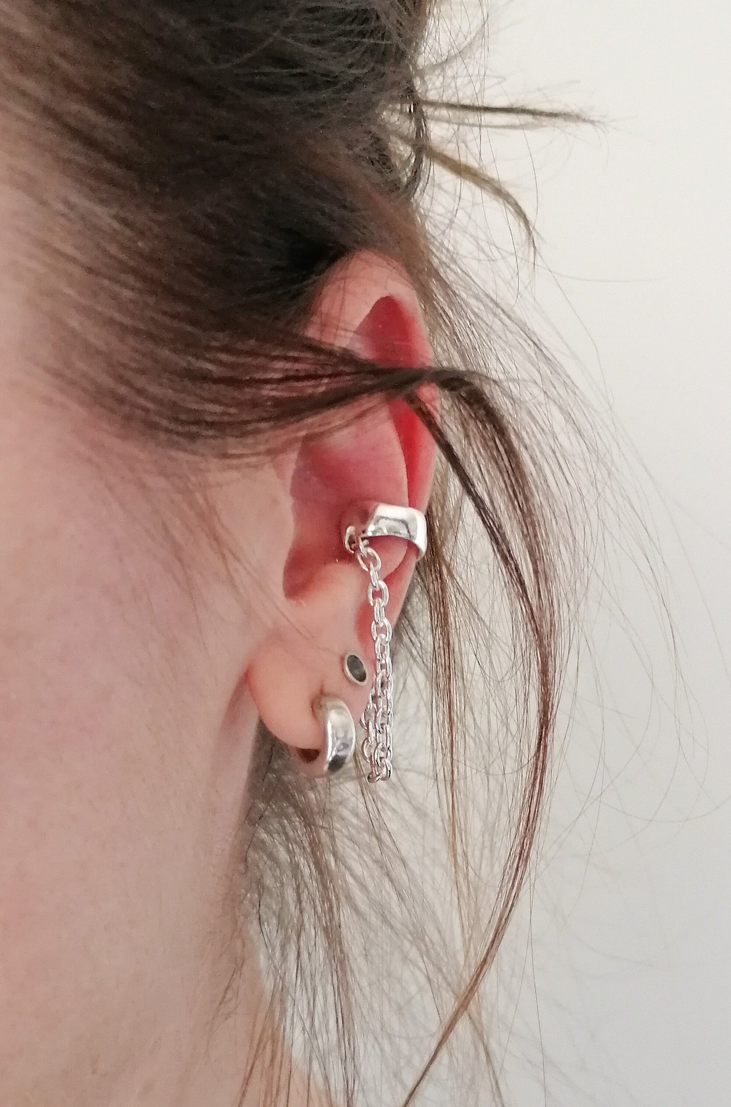 Sterling Silver 925 Non-Pierced Conch Ear Cuff with Chain - SosyGallery