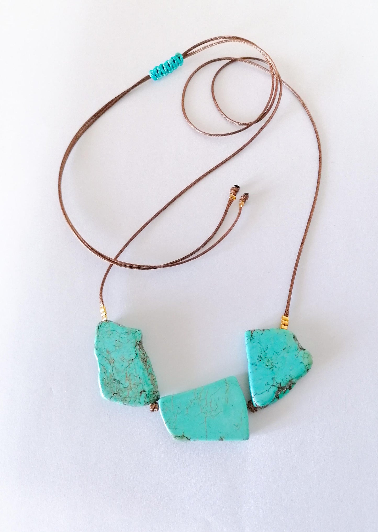 Raw Turquoise Pendant Long Statement Necklace - Unique Jewelry Piece - SosyGallery