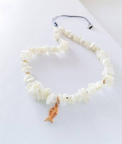 Natural Freshwater Shell Chip Necklace - Modern Summer Choker - SosyGallery