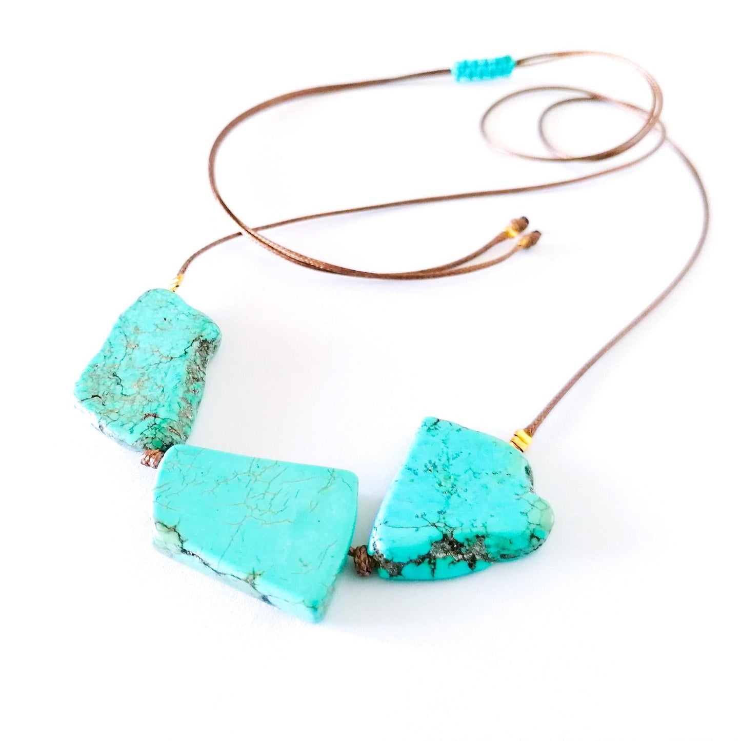 Raw Turquoise Pendant Long Statement Necklace - Unique Jewelry Piece - SosyGallery