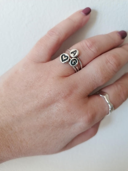 Personalized Heart Initial Ring in Sterling Silver 925 - A Unique Gift - SosyGallery