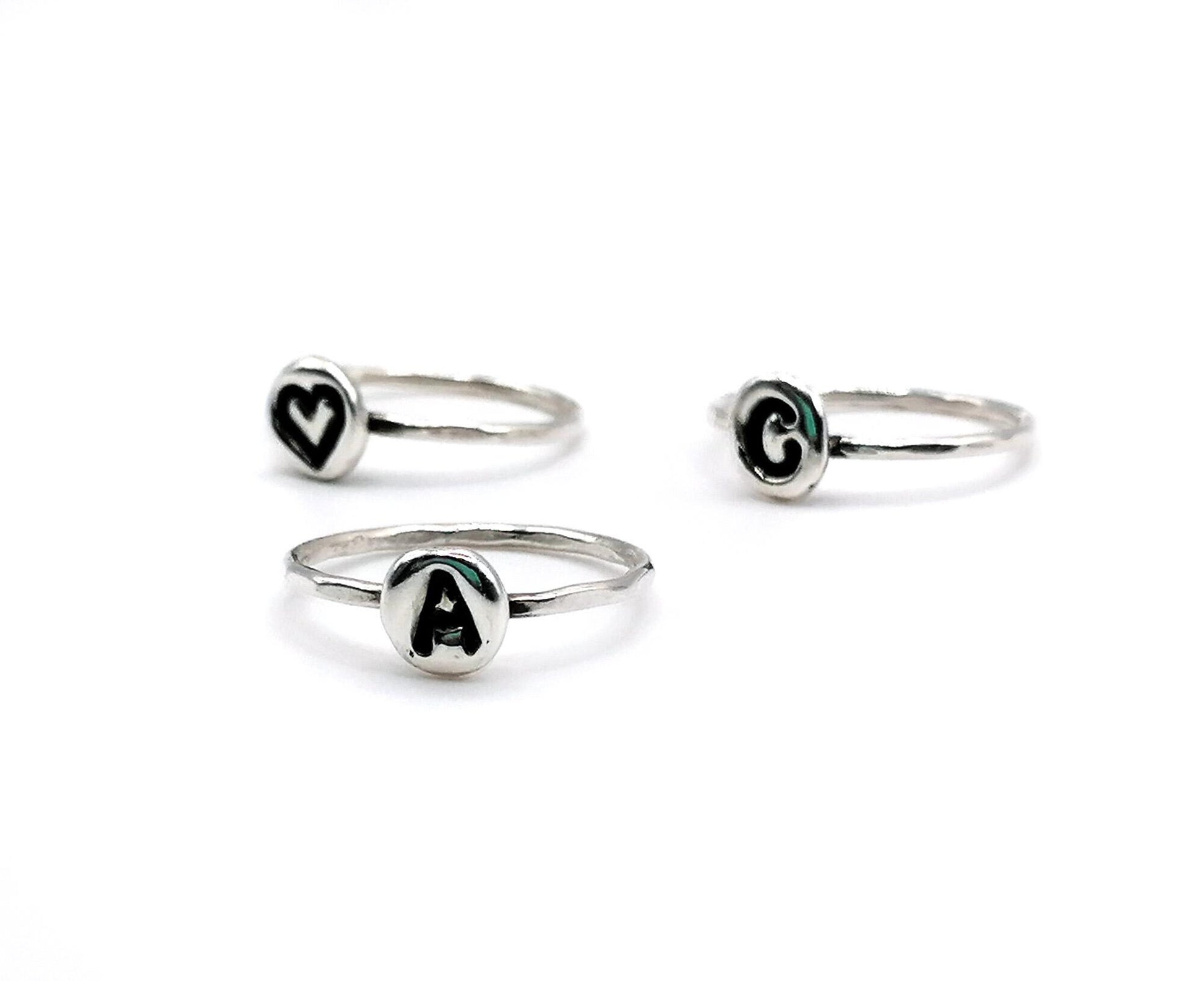 Personalized Heart Initial Ring in Sterling Silver 925 - A Unique Gift - SosyGallery