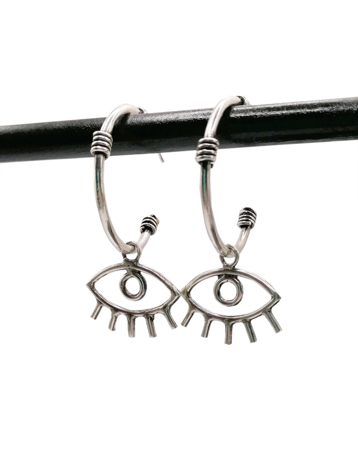 Handmade Solid Silver 925 Evil Eye Hoop Earring - SosyGallery