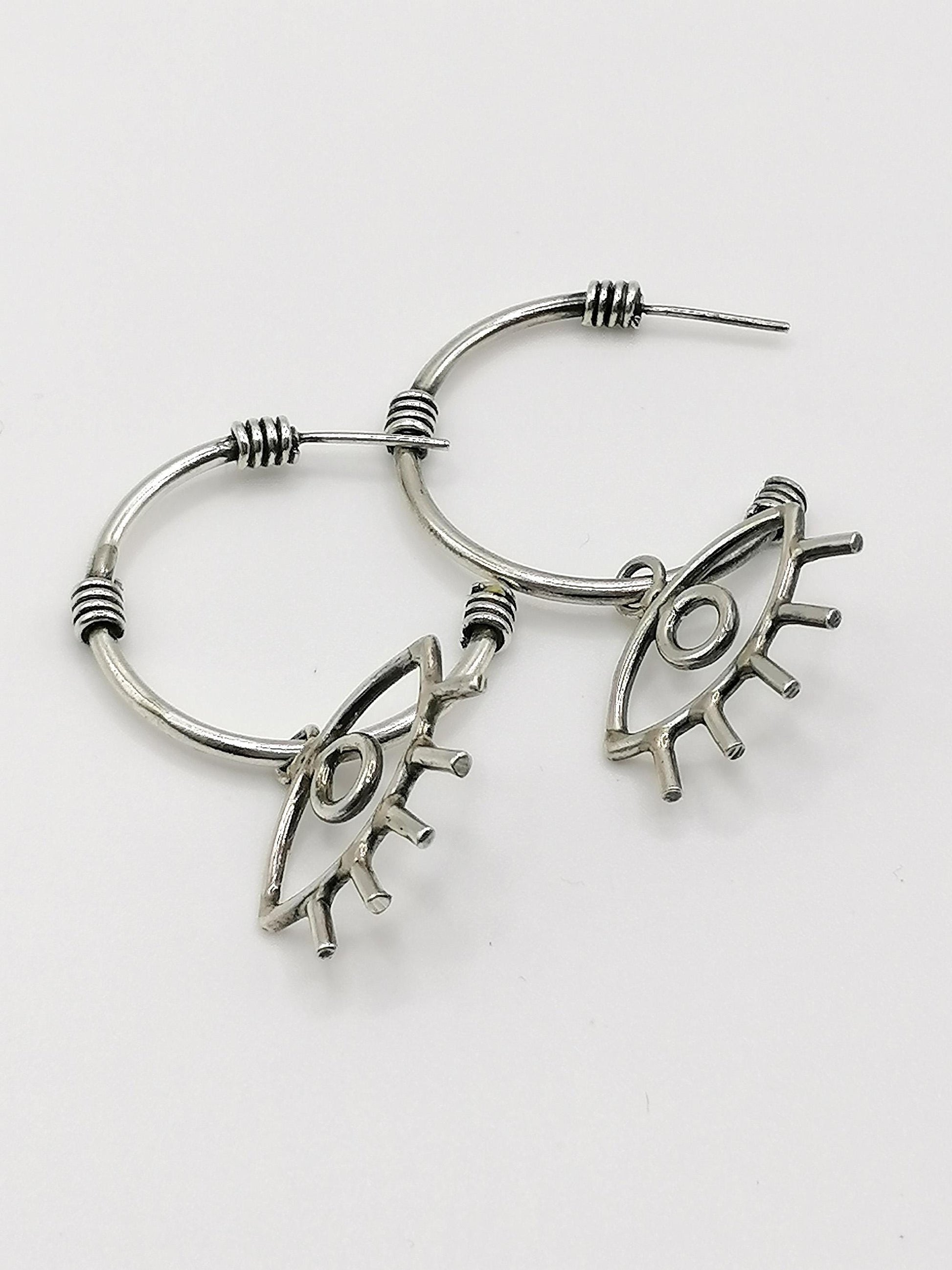 Handmade Solid Silver 925 Evil Eye Hoop Earring - SosyGallery