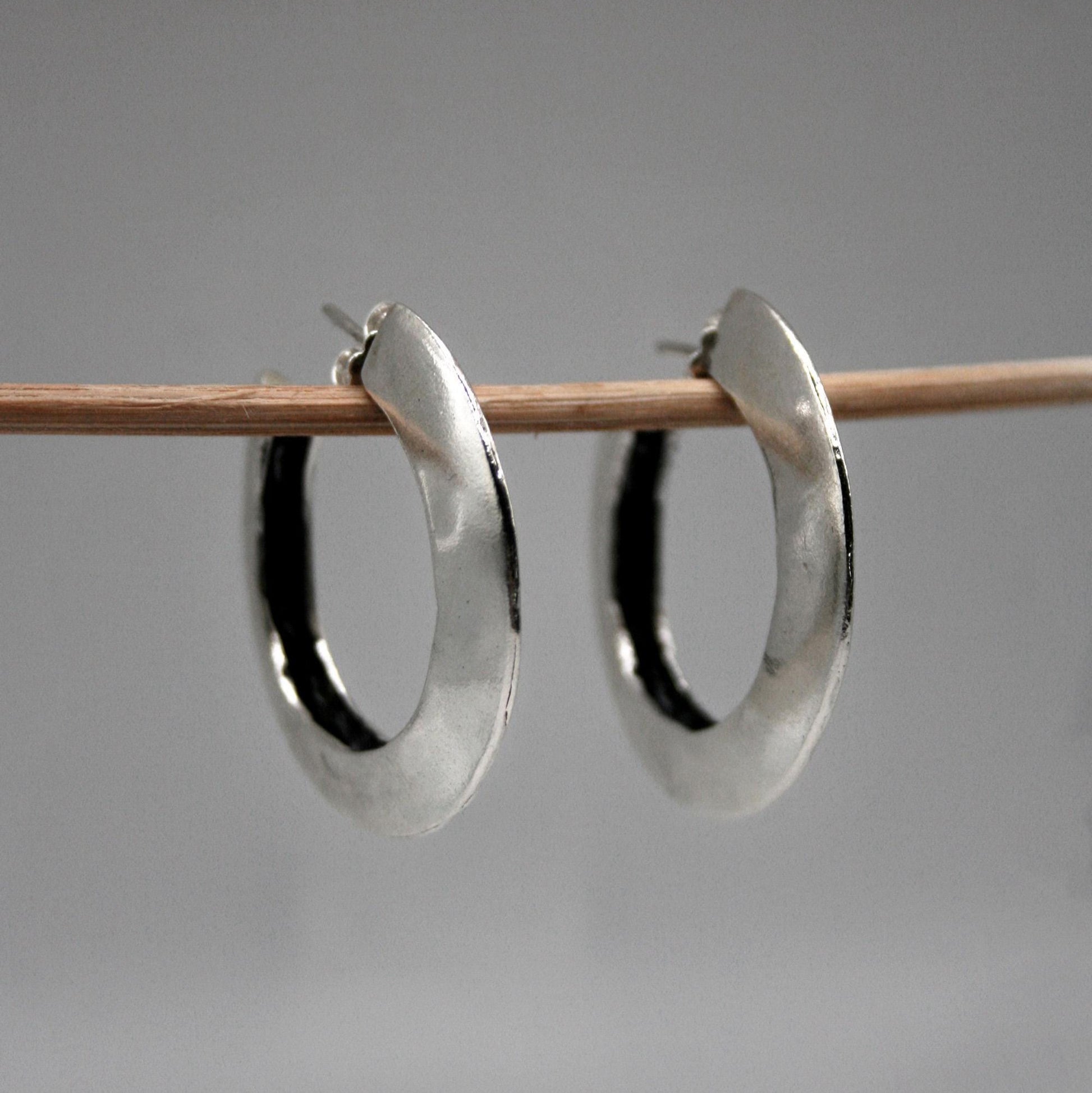 Large Solid Sterling Silver 925 Chunky Hoop Earrings - 35 mm - SosyGallery