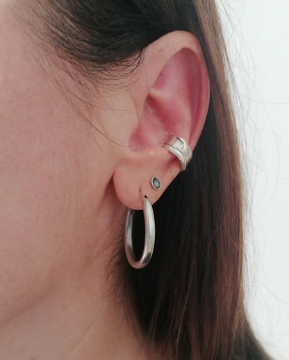 Sterling Silver 925 Chunky Ear Cuff - Irregular Melted Metal Conch Earring - SosyGallery