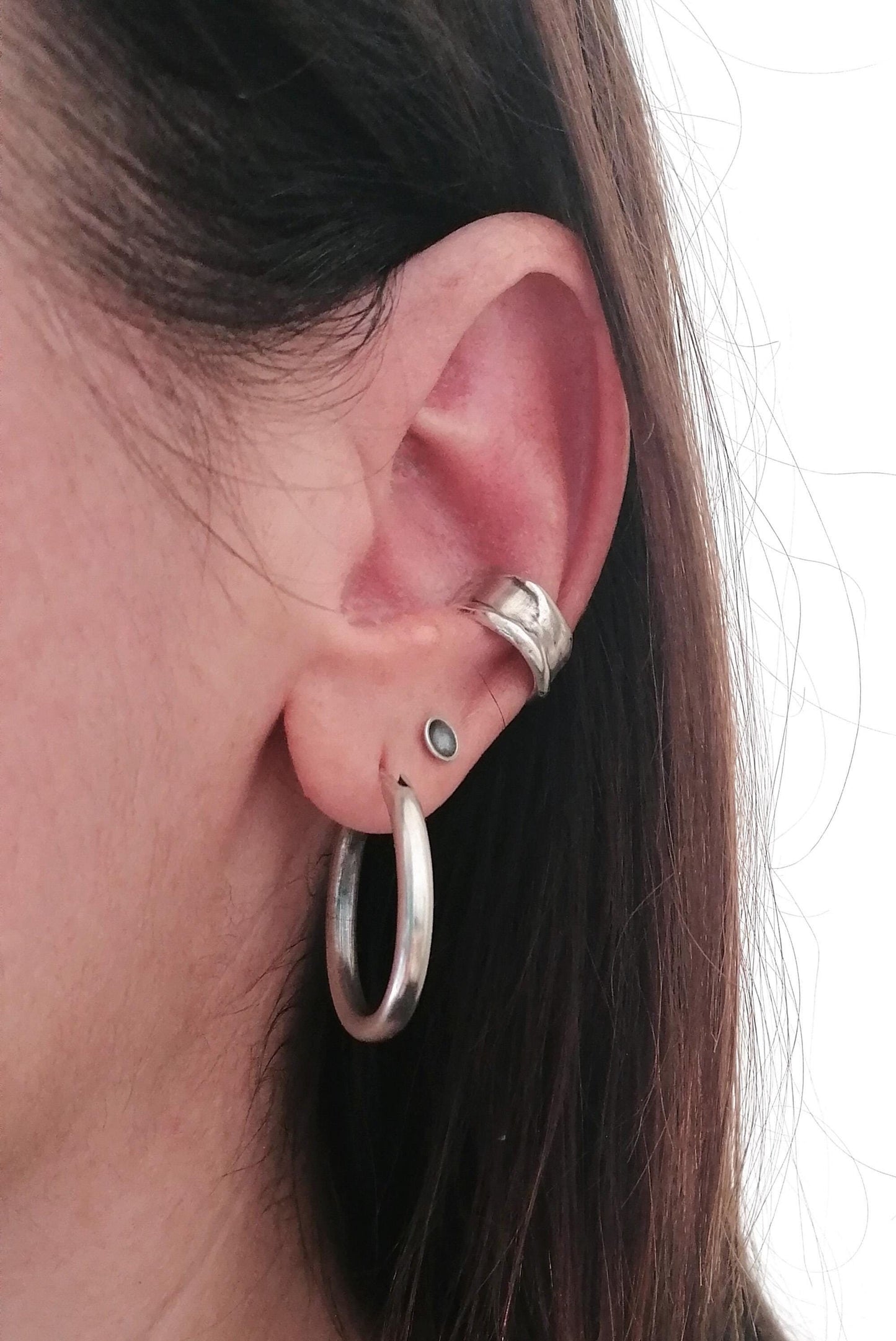 Sterling Silver 925 Chunky Ear Cuff - Irregular Melted Metal Conch Earring - SosyGallery