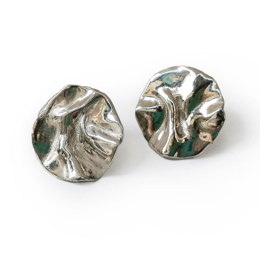 Silver 925 Large Irregular Melted Disc Stud Earrings - SosyGallery