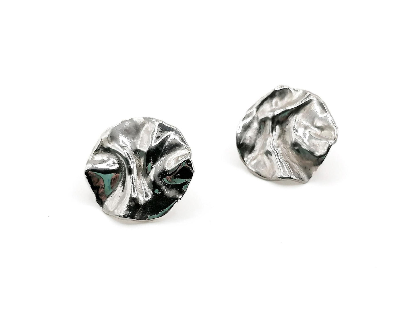 Silver 925 Large Irregular Melted Disc Stud Earrings - SosyGallery