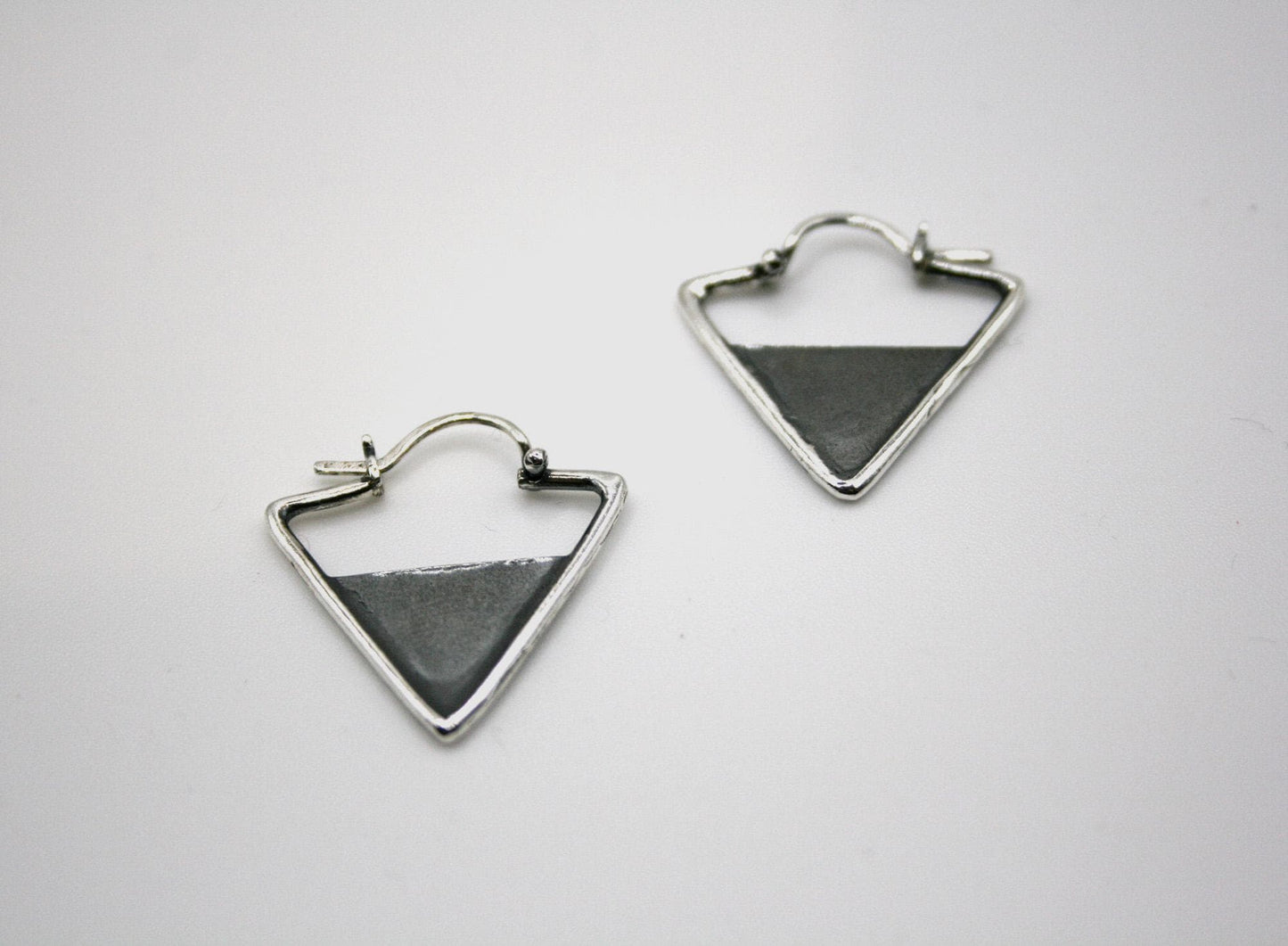 Handmade Oxidized Silver 925 Triangle Hoop Earrings for Everyday Wear - SosyGallery