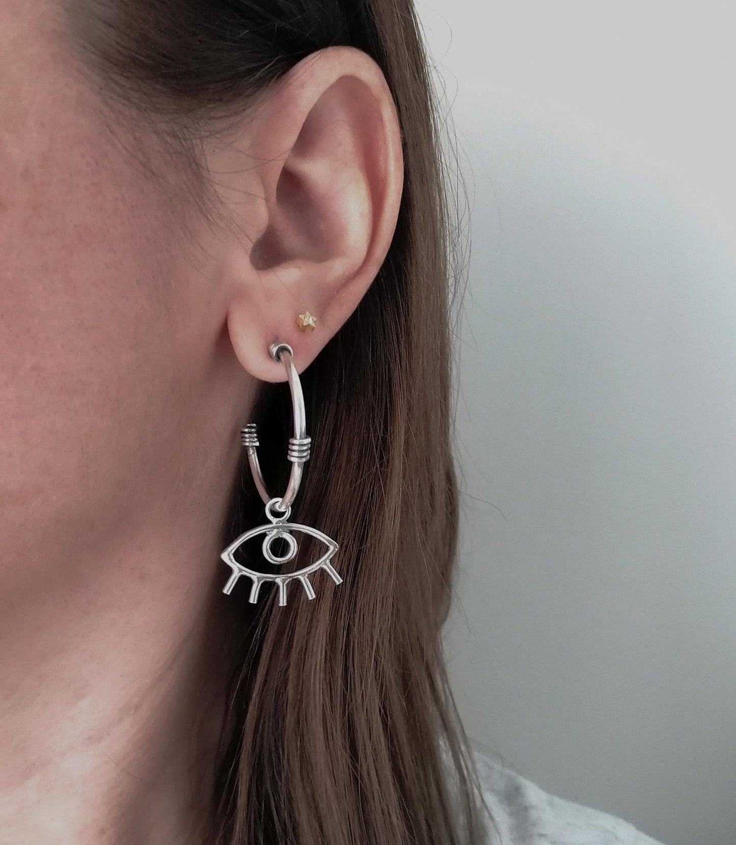 Handmade Solid Silver 925 Evil Eye Hoop Earring - SosyGallery