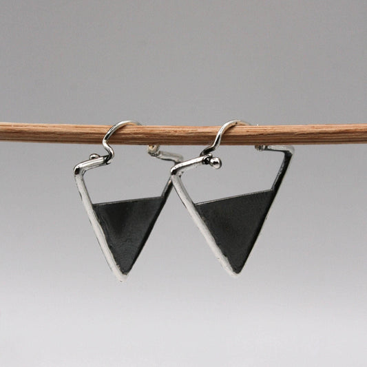 Handmade Oxidized Silver 925 Triangle Hoop Earrings for Everyday Wear - SosyGallery